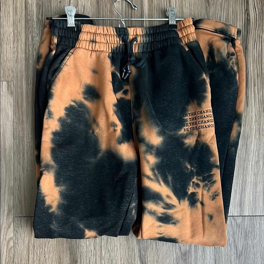 Womens Tie-Dye Jogger Pants - Black and Brown/Orange
